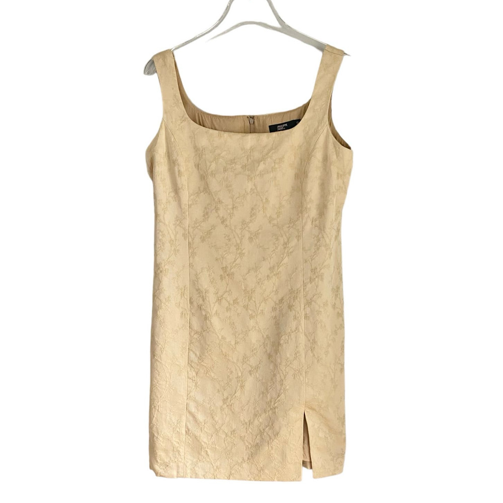 Vintage Philippe Adec Bergdorf Goodman Floral Textured Mini Dress 10 Pale Yellow